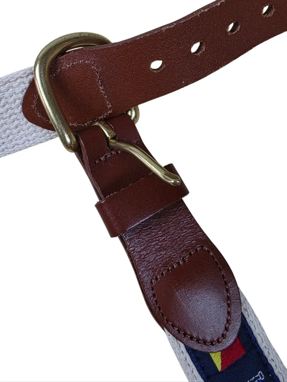 Leather Man Limited Nautical Flag Ribbon Brass Buckle Belt Yacht Club Maritime